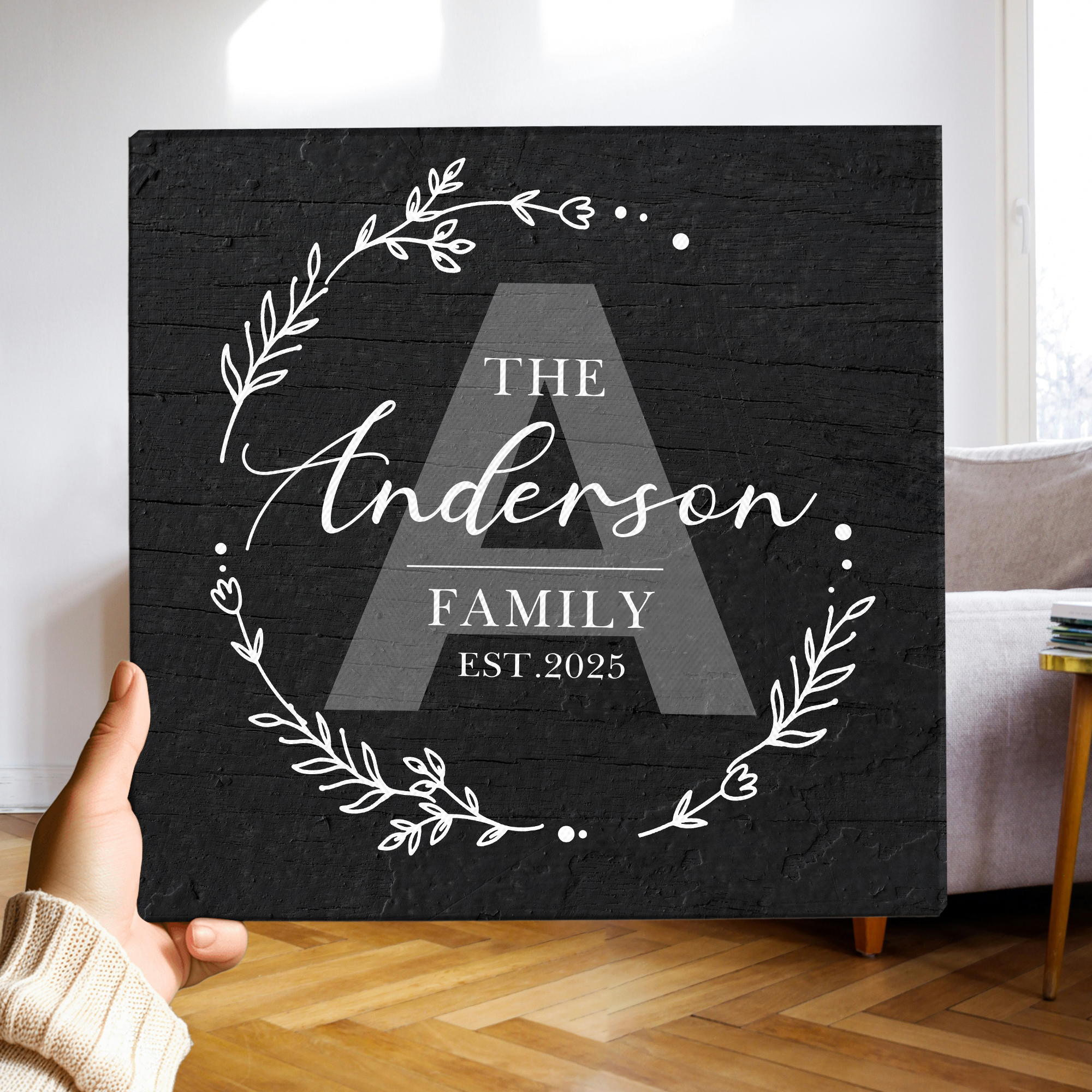Personalized Family Monogram Square Canvas - Family Initial Farmhouse Sign - Corner Decoration Ideas For Living Foom - Custom Housewarming Gift