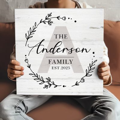 Personalized Family Monogram Square Canvas - Family Initial Farmhouse Sign - Corner Decoration Ideas For Living Foom - Custom Housewarming Gift