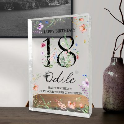 Personalized Floral 18th Birthday Acrylic Plaque - Custom 18th Birthday Keepsake Gift - 18th Birthday Gift Ideas - Best Birthday Gifts For Her