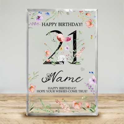 Personalized Floral 21st Birthday Acrylic Plaque - Custom 21st Birthday Keepsake Gift - 21st Birthday Gift Ideas - Unique Birthday Gifts For Her