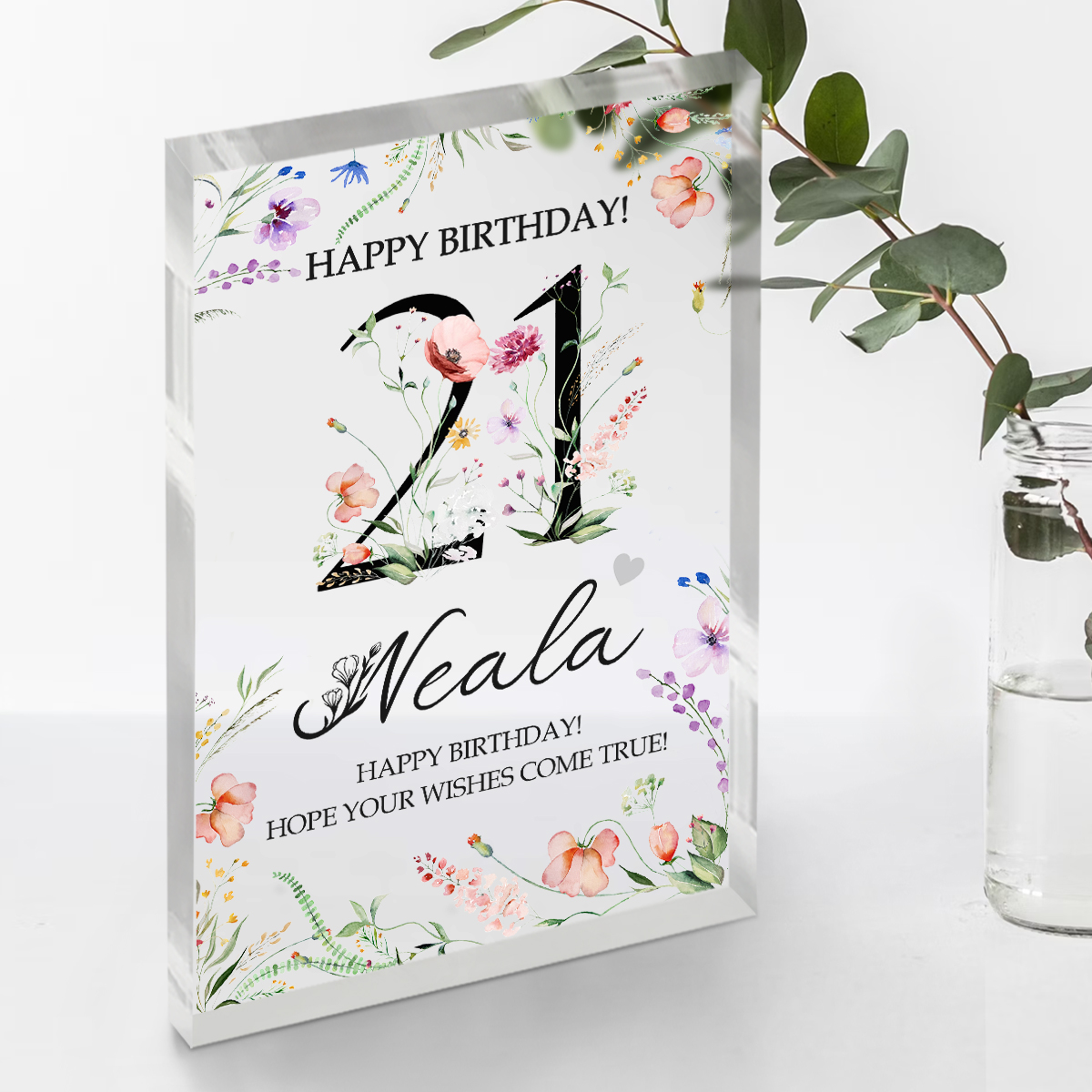 Personalized Floral 21st Birthday Acrylic Plaque - Custom 21st Birthday Keepsake Gift - 21st Birthday Gift Ideas - Unique Birthday Gifts For Her