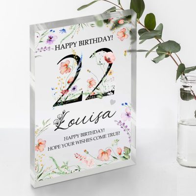 Personalized Floral 22nd Birthday Acrylic Plaque - Custom 22nd Birthday Keepsake Gift - 22nd Birthday Gift - Best Birthday Gifts For Her