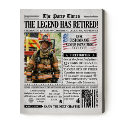 Fireman Retirement Gift - Firefighter Retirement Gift - Personalized Retirement Newspaper Cover Canvas - Military Retirement Gifts