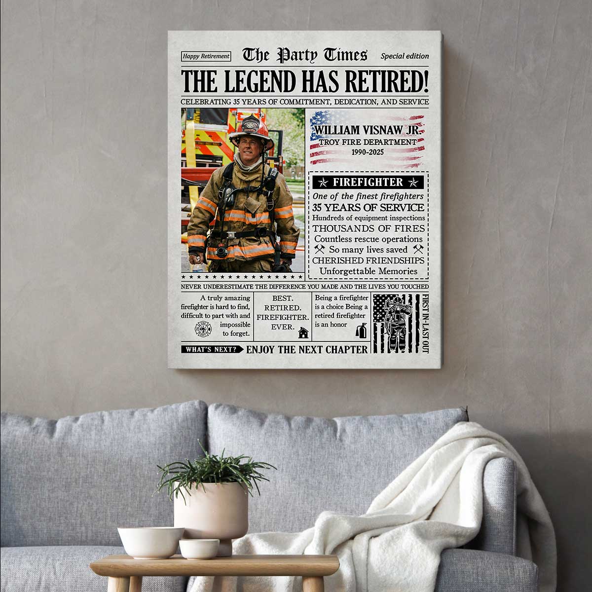 Fireman Retirement Gift - Firefighter Retirement Gift - Personalized Retirement Newspaper Cover Canvas - Military Retirement Gifts 1 Fireman Retirement Gift - Firefighter Retirement Gift - Personalized Retirement Newspaper Cover Canvas - Military Retirement Gifts