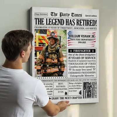 Fireman Retirement Gift - Firefighter Retirement Gift - Personalized Retirement Newspaper Cover Canvas - Military Retirement Gifts