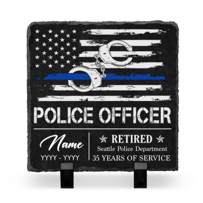 Police Retirement Gifts - Personalized Thin Blue Line Stone Slate - Gifts For Retired Law Enforcement - Gift To Police Officer