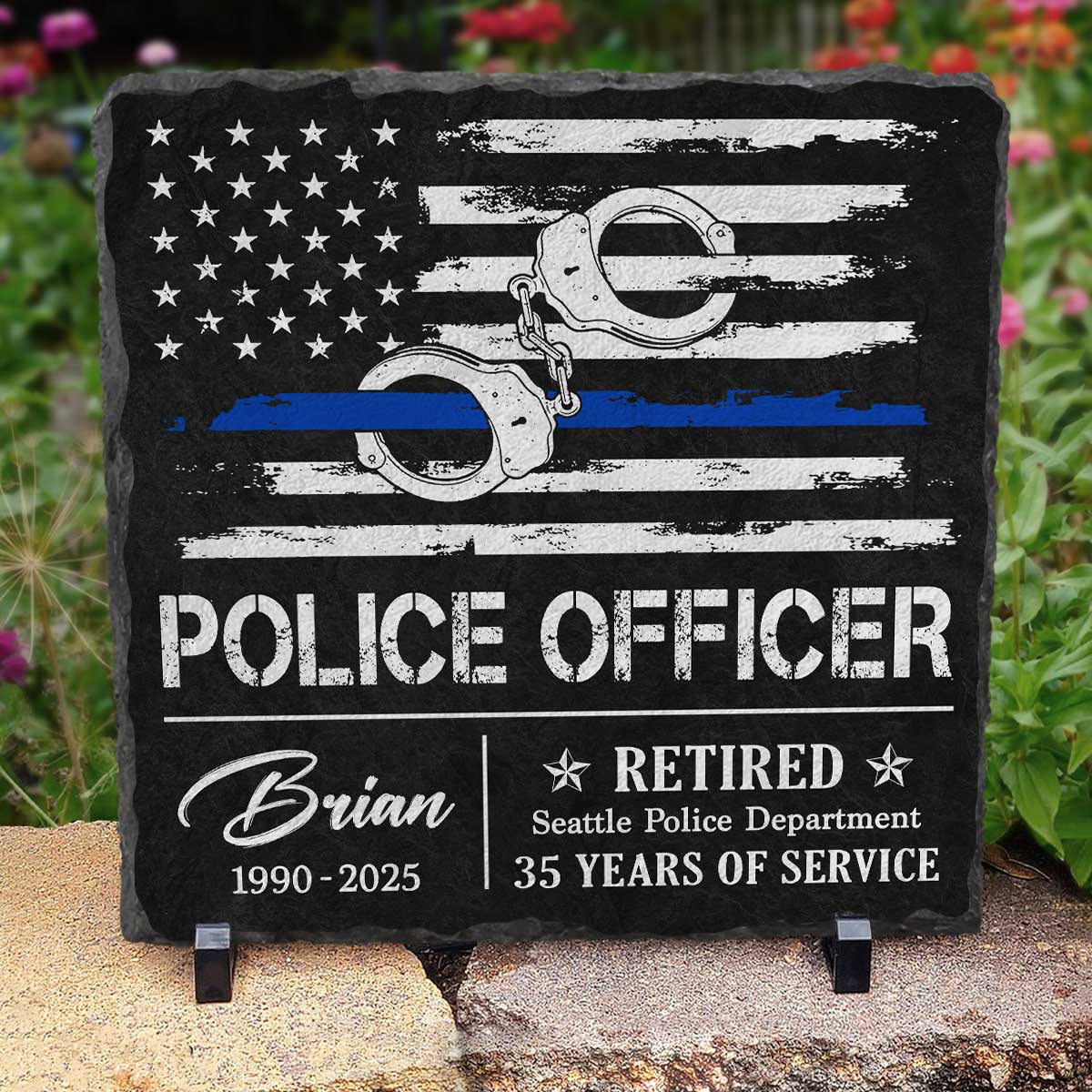 Police Retirement Gifts - Personalized Thin Blue Line Stone Slate - Gifts For Retired Law Enforcement - Gift To Police Officer