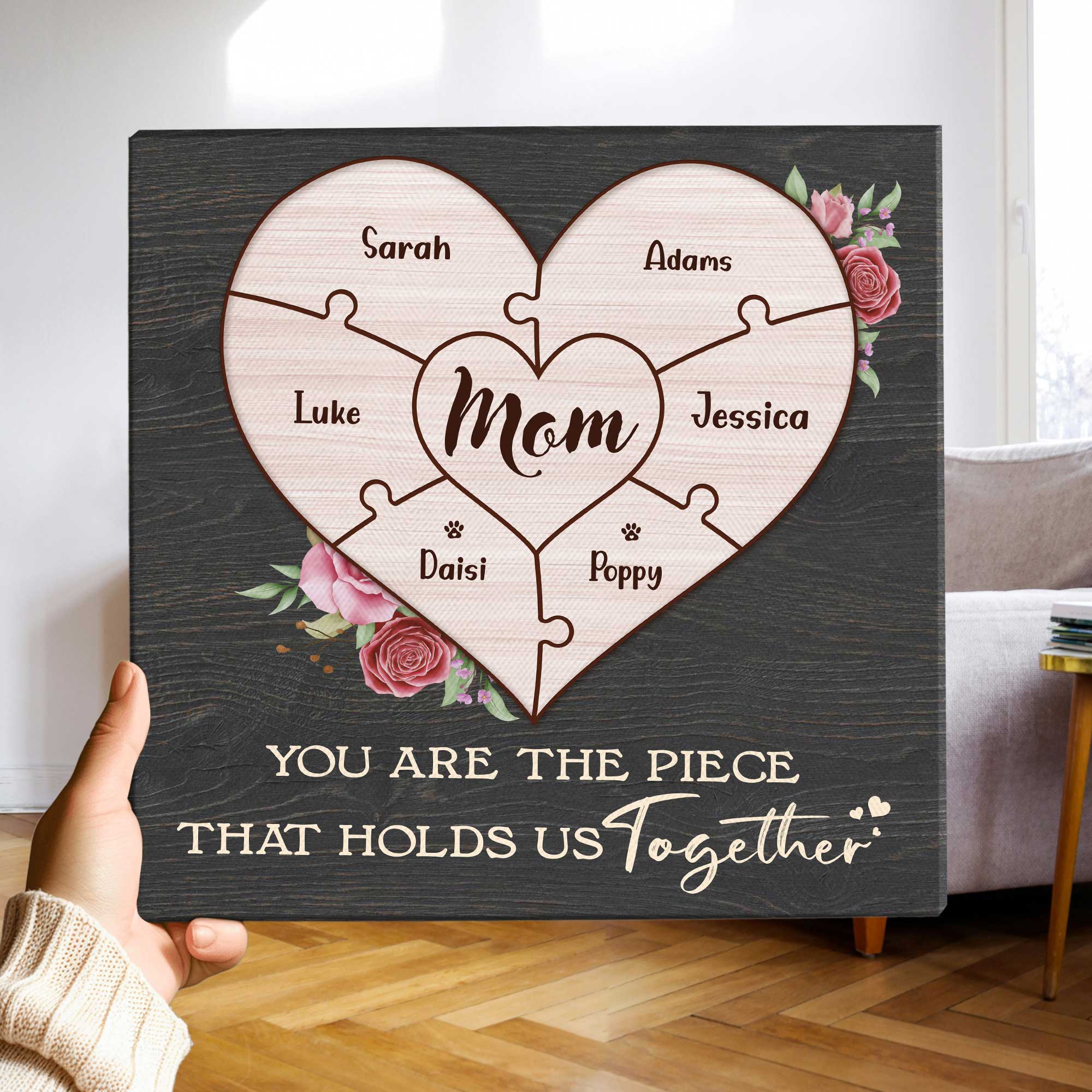 mom you are the piece that holds us together - custom puzzle piece mom sign - personalized mother’s day puzzle gift