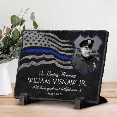 Police Memorial Stone for Garden - Police Remembrance Stone - Thin Blue Line Stone - Police Officer Memorial
