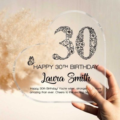 Personalised Floral Happy 30th Birthday Heart Plaque - 30th Birthday Presents For Her - Gifts For 30 Yr Old Woman