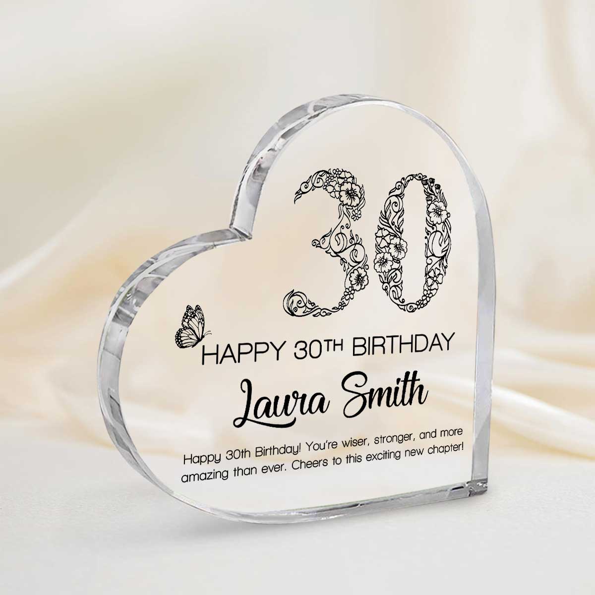Personalised Floral Happy 30th Birthday Heart Plaque - 30th Birthday Presents For Her - Gifts For 30 Yr Old Woman