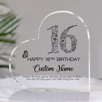 Personalized Happy 16th Birthday Gift Plaque - Sweet 16 Birthday Gifts For Granddaughter - Sweet 16 Gifts For Niece - Birthday Ideas For 16th Birthday
