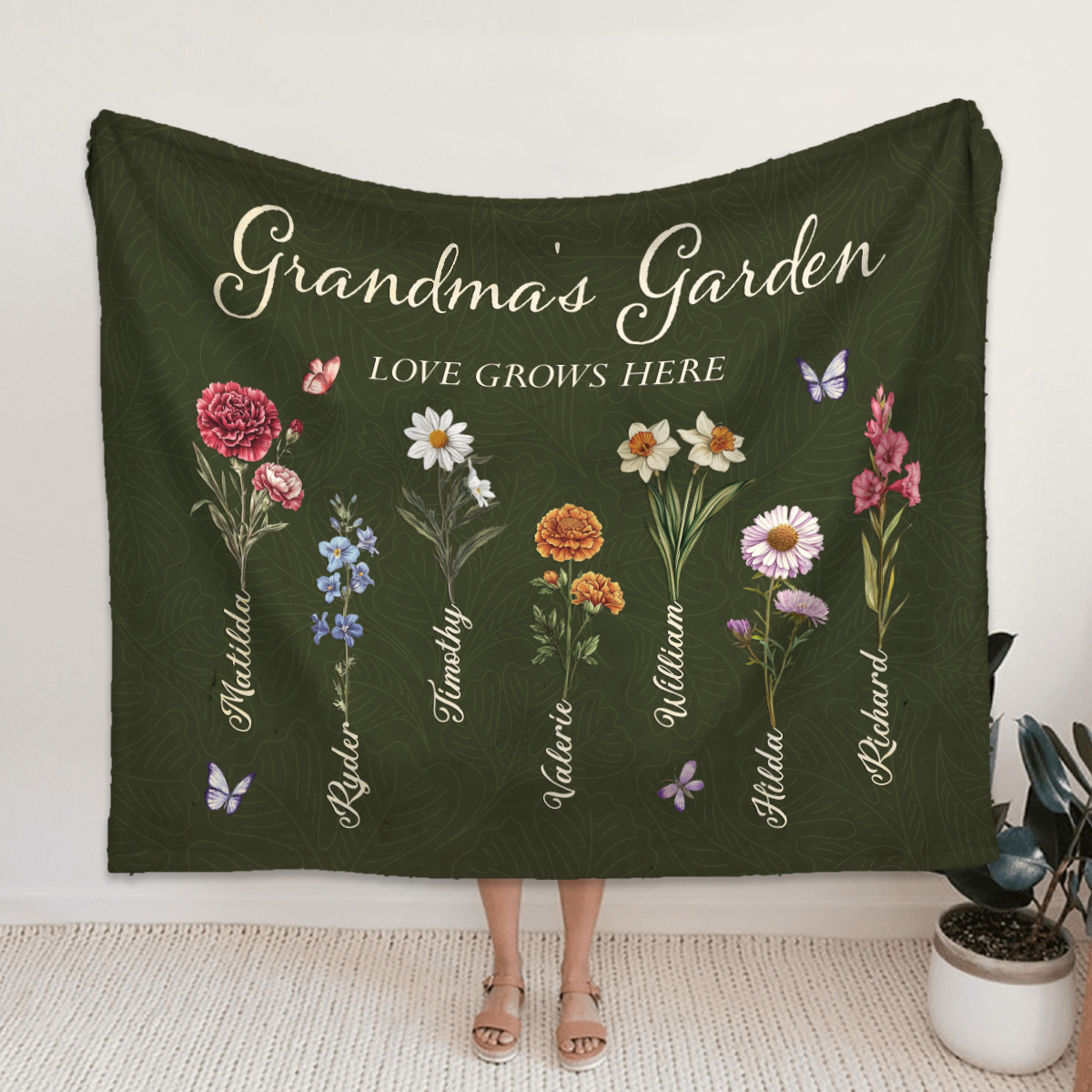 grandmas garden fleece blanket - mothers day gift for grandma - birth flower grandma gift - grandma gift with grandkids names - gift for nana