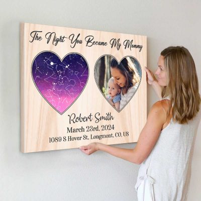 new mom mother's day gifts - custom star map canvas for new mom - first time mom gifts from husband - the day you became my mommy gifts