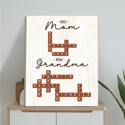 mother's day gift for grandma - first mom now grandma scrabble name sign - mom grandma gift - grandmas scrabble wall art