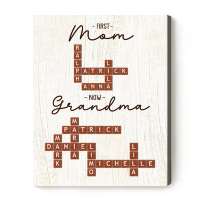 mother's day gift for grandma - first mom now grandma scrabble name sign - mom grandma gift - grandmas scrabble wall art