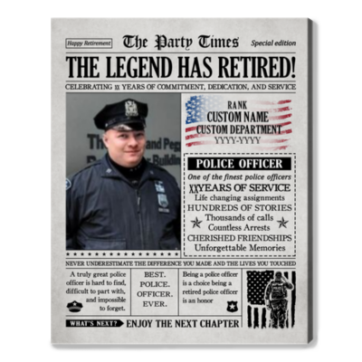 Police Retirement Gifts - Police Officer Retirement Gifts - Personalized Retirement Newspaper Cover Canvas - Military Retirement Presents
