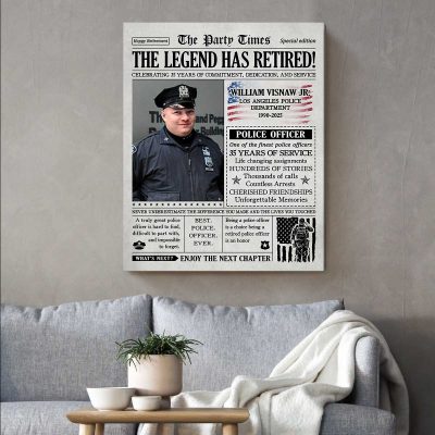 Police Retirement Gifts - Police Officer Retirement Gifts - Personalized Retirement Newspaper Cover Canvas - Military Retirement Presents