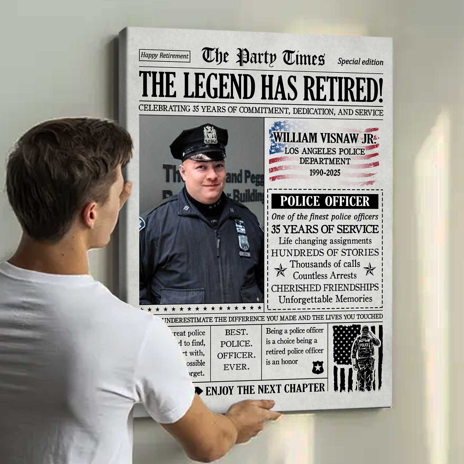 Police Retirement Gifts - Police Officer Retirement Gifts - Personalized Retirement Newspaper Cover Canvas - Military Retirement Presents