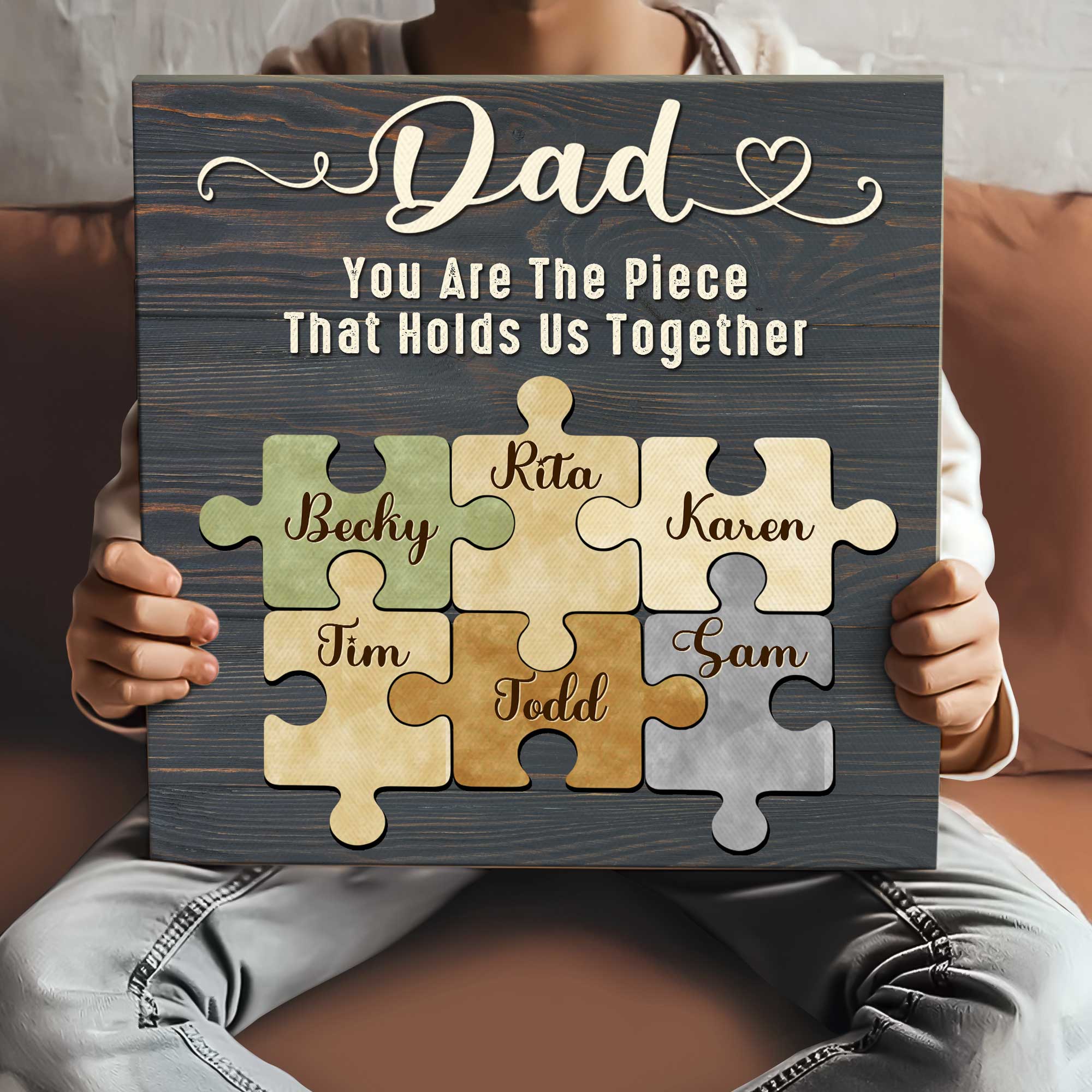 Personalized Dad & Children Puzzle Sign - Customizable Father's Day Gifts - Dad You Are the Piece that Holds Us Together Puzzle Square Canvas 1 Personalized Dad & Children Puzzle Sign - Customizable Father's Day Gifts - Dad You Are the Piece that Holds Us Together Puzzle Square Canvas