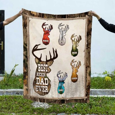 Hunting Gifts For Dad - Hunting Dad Blanket With Kids Name - Personalized Father's Day Gifts - Gifts For Dad