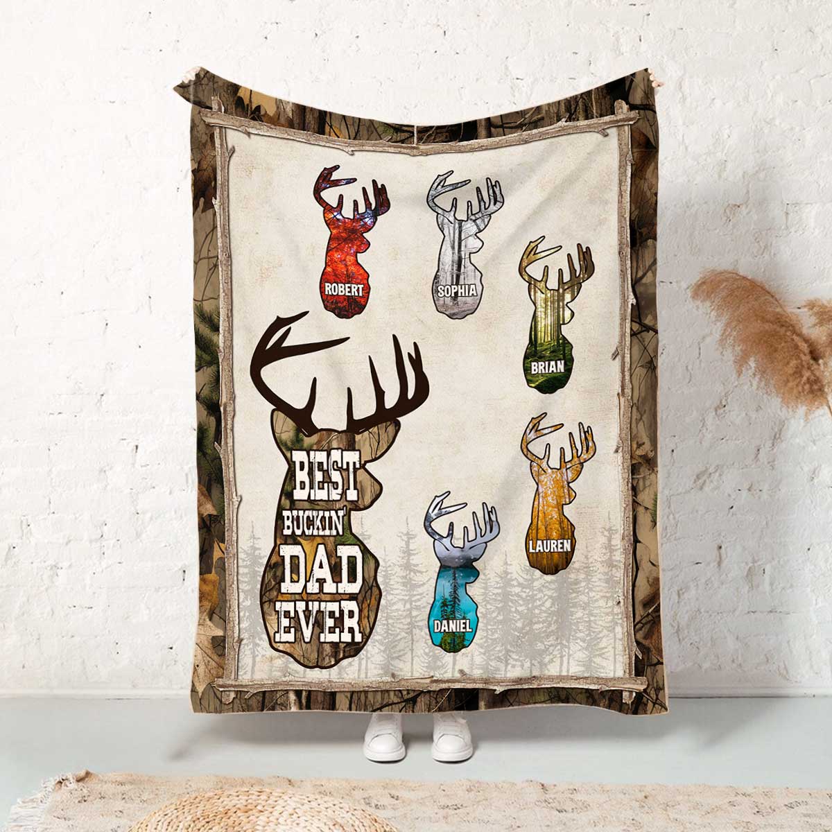 Hunting Gifts For Dad - Hunting Dad Blanket With Kids Name - Personalized Father's Day Gifts - Gifts For Dad