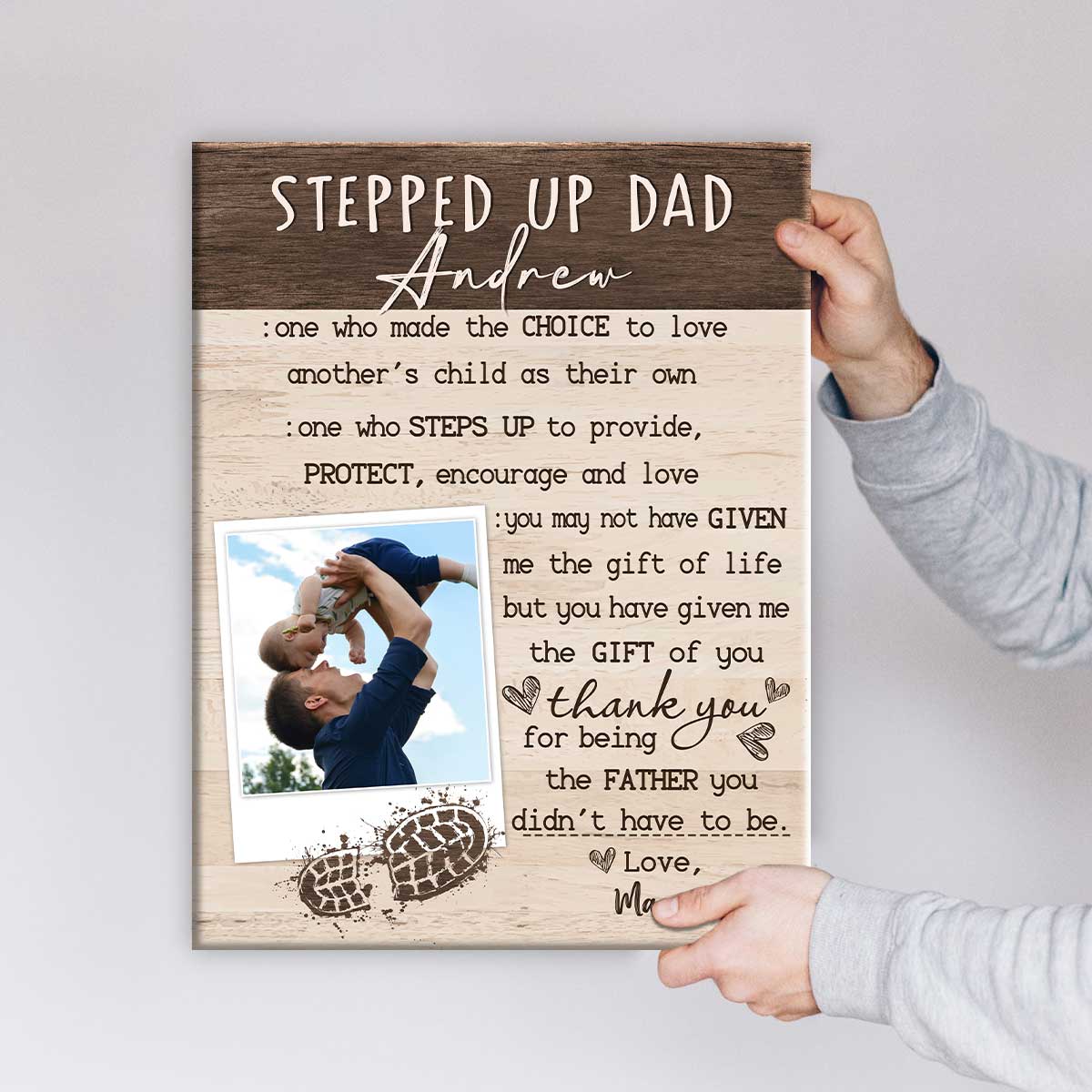 Step Fathers Day Presents - Stepped Up Dad Customized Sign - Bonus Dad Gift - Stepped Up Dad Personalized Canvas with Photo 1 Step Fathers Day Presents - Stepped Up Dad Customized Sign - Bonus Dad Gift - Stepped Up Dad Personalized Canvas with Photo