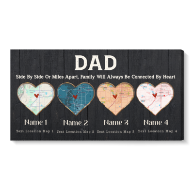 long distance father's day gift - custom map heart canvas for dad, dad birthday gift - long distance family gifts - personalized gifts for dad