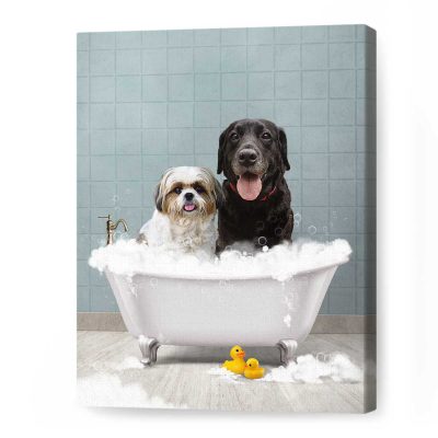 Personalized Pet Portrait - Funny Bathroom Art Print - Kids Bathroom Wall Art - Pet in Bathtub Custom Canvas Art - Custom Pet Gift