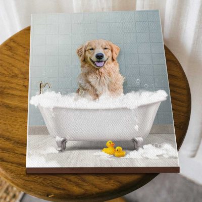 Personalized Pet Portrait - Funny Bathroom Art Print - Kids Bathroom Wall Art - Pet in Bathtub Custom Canvas Art - Custom Pet Gift