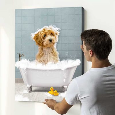 Personalized Pet Portrait - Funny Bathroom Art Print - Kids Bathroom Wall Art - Pet in Bathtub Custom Canvas Art - Custom Pet Gift