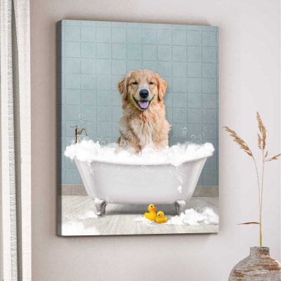 Personalized Pet Portrait - Funny Bathroom Art Print - Kids Bathroom Wall Art - Pet in Bathtub Custom Canvas Art - Custom Pet Gift