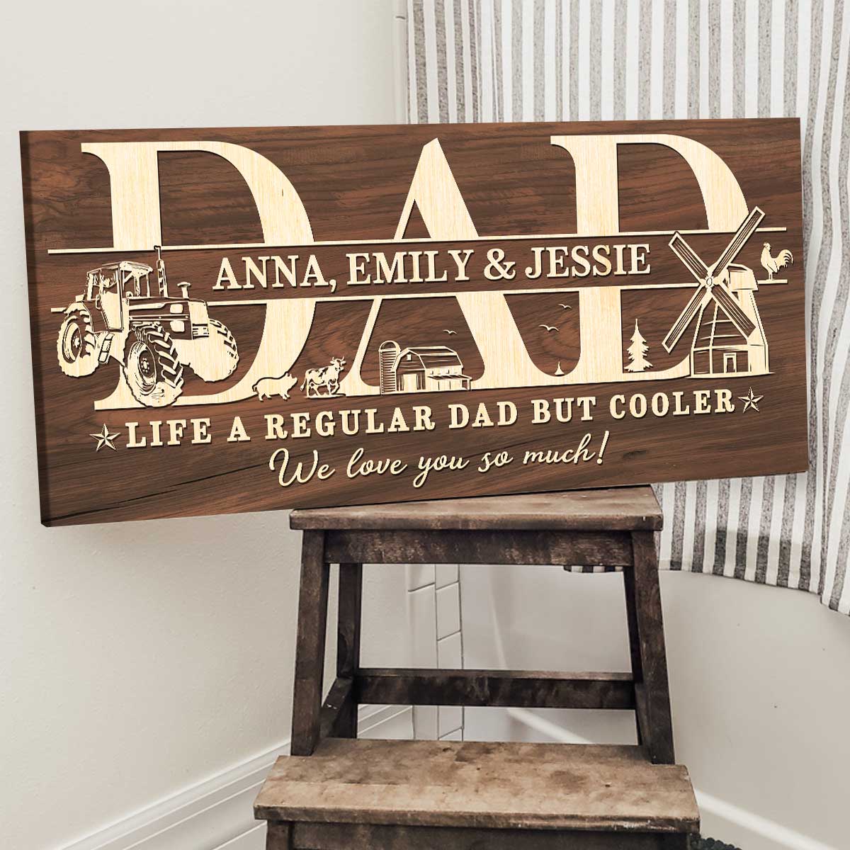 Father's Day Gifts For Farmers - Personalized Farmer Dad Sign With Kids Names - Farmer Dad Gifts