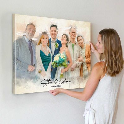 personalized wedding family portrait canvas - loved one portrait from photo - memorial painting with loved ones - merge photos into painting