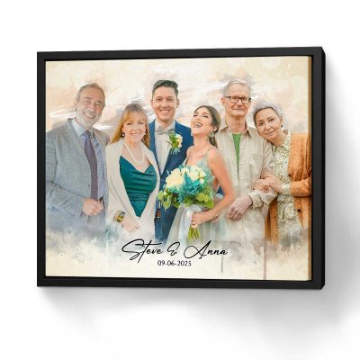 personalized wedding family portrait canvas - loved one portrait from photo - memorial painting with loved ones - merge photos into painting