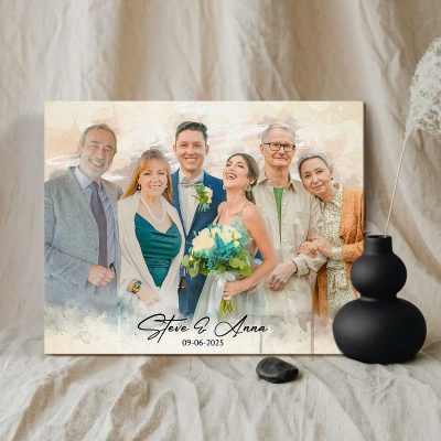 personalized wedding family portrait canvas - loved one portrait from photo - memorial painting with loved ones - merge photos into painting