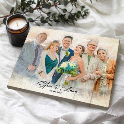 personalized wedding family portrait canvas - loved one portrait from photo - memorial painting with loved ones - merge photos into painting