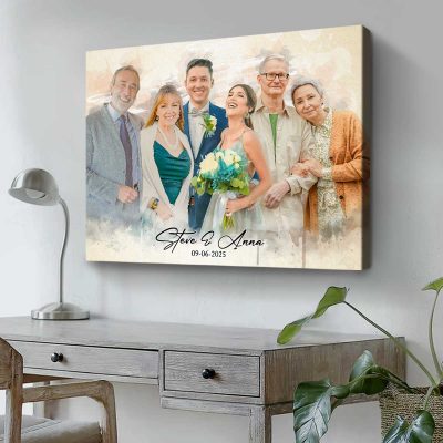 personalized wedding family portrait canvas - loved one portrait from photo - memorial painting with loved ones - merge photos into painting