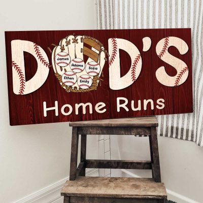 father's day baseball gift - dads home runs canvas - custom baseball dad gifts - baseball dad sign with kids name