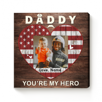 fathers day gifts to firefighter - firefighter dad photo canvas - gift for firefighter dad - father's day gift for fireman dad
