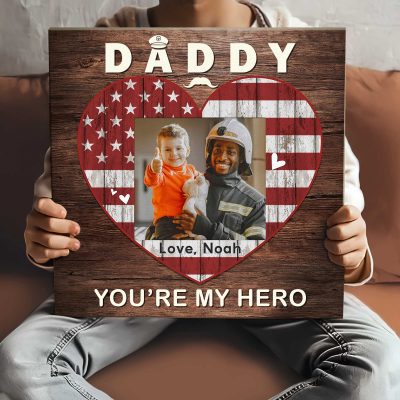 fathers day gifts to firefighter - firefighter dad photo canvas - gift for firefighter dad - father's day gift for fireman dad