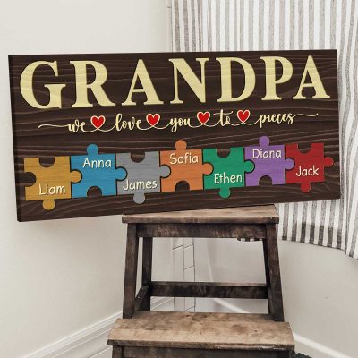 grandpa presents for fathers day - grandpa we love you to pieces sign - grandpa gift with grandkids names - grandpa birthday gifts