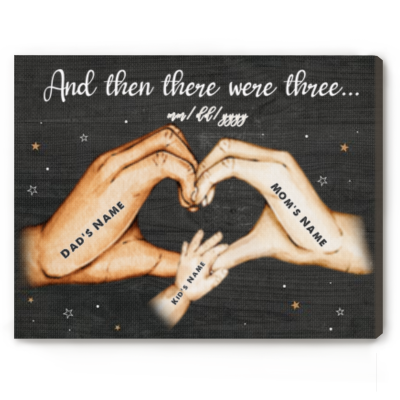 custom family hands gift - family of 3 wall art - new parents gift - new baby gift