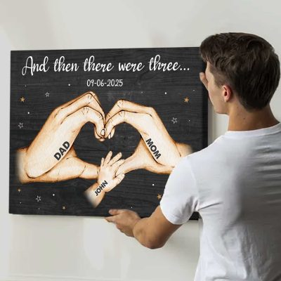 custom family hands gift - family of 3 wall art - new parents gift - new baby gift