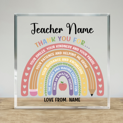 Personalised Thank You Teacher Acrylic Plaque, School Leaving Gift, End of Term Gifts, Back To School Gifts, Gifts for Teachers, Rainbow Gifts