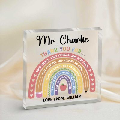 Personalised Thank You Teacher Acrylic Plaque, School Leaving Gift, End of Term Gifts, Back To School Gifts, Gifts for Teachers, Rainbow Gifts