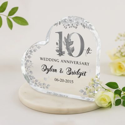 Personalized 10th Anniversary Gift, Tin Wedding Anniversary Gifts, Tenth Anniversary Gift For Him, 10 Years Anniversary Heart Acrylic Plaque