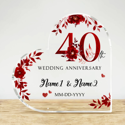 40th Wedding Anniversary Acrylic Plaque, Personalized 40th Anniversary Gift, Ruby Anniversary Gifts Keepsake, 40th Anniversary Gifts For Parents