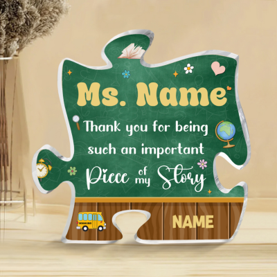 Personalized Teacher Appreciation Gift Puzzle Piece, Custom Acrylic Desk Decor for Classroom, End of Year Gift from Student, Thank you Gift
