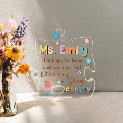 Personalized Teacher Appreciation Gift Puzzle Piece, Custom Acrylic Desk Decor for Classroom, End of Year Gift from Student, Thank you Gift
